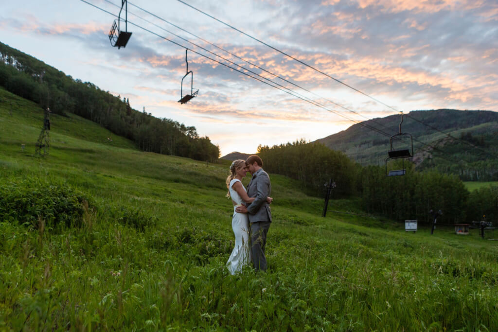 Sunset Bride and Groom Portraits at Sunlight Mountain Ski Resort 