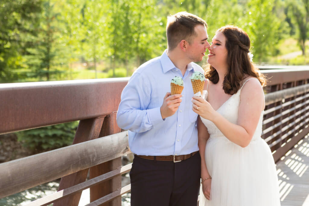 Bride and Groom Portraits with Ice Cream